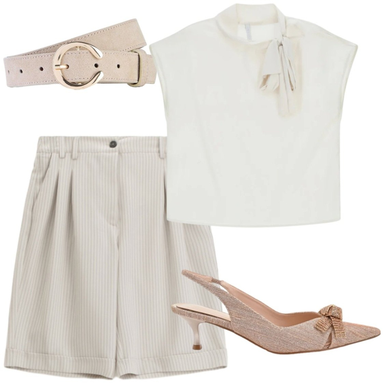 Outfit donna - Il bermuda di moda. Stile Chic per Tutti i giorni. Abbinamento con cinture, bermuda, canottiere, décolleté.