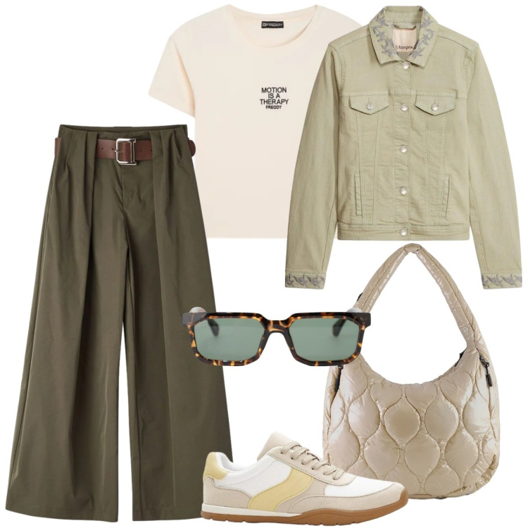 Outfit donna - Total look #2391107. Stile Casual chic per Tutti i giorni. Abbinamento con sneakers, cappotti, pantaloni, occhiali da sole, t-shirt, borse tote.