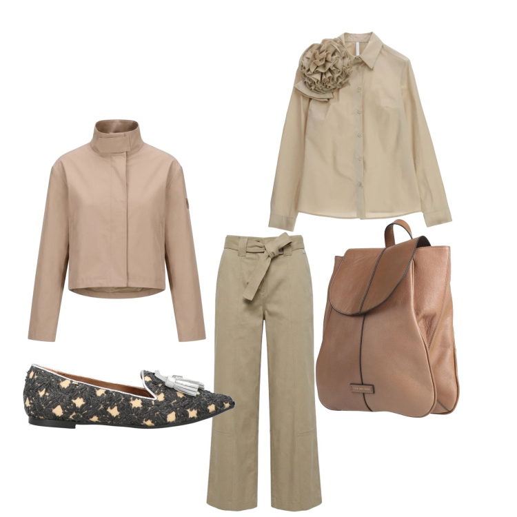 Outfit donna - Fiori nascosti. Stile Casual chic per Tutti i giorni. Abbinamento con mocassini, zaini, camicie, pantaloni, blazer.