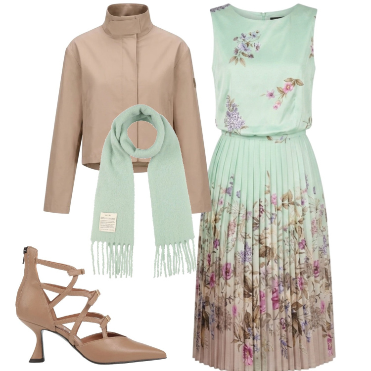 Outfit donna - Total look #2391121. Stile Romantica per Cerimonia. Abbinamento con décolleté, sciarpe, vestiti midi/longuette, blazer.