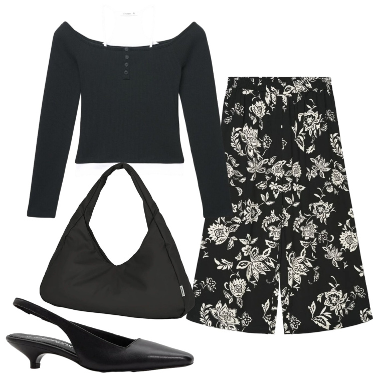 Outfit donna - Total look #2391124. Stile Romantica per Tutti i giorni. Abbinamento con décolleté, pantaloni a palazzo, t-shirt, borse a spalla.