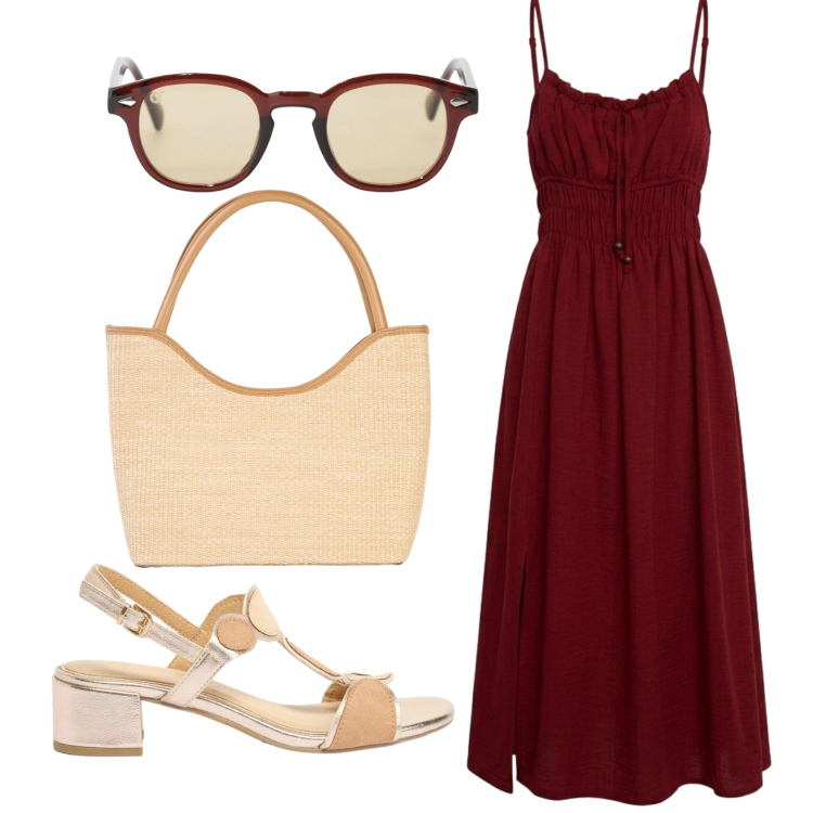 Outfit donna - Total look #2391128. Stile Basic per Tutti i giorni. Abbinamento con sandali col tacco, shopping bag, vestiti lunghi, occhiali da sole.