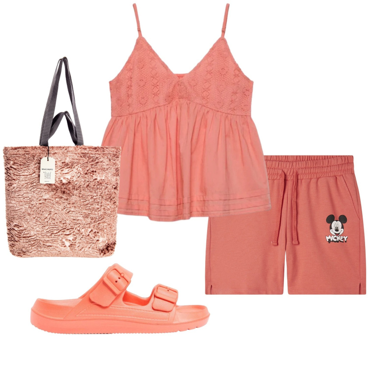 Outfit donna - Total look #2391130. Stile Basic per Mare. Abbinamento con ciabatte, canottiere, borse tote, pantaloni corti.