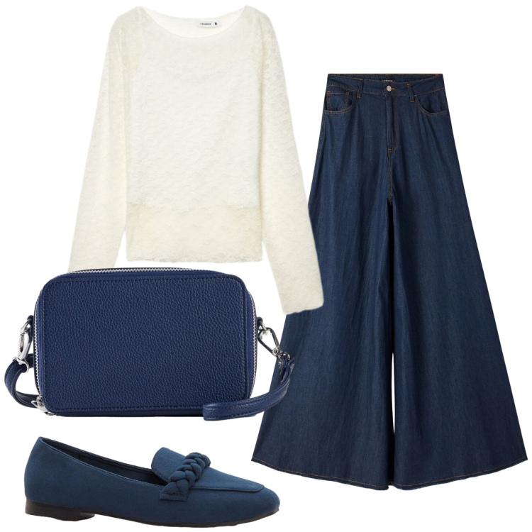 Outfit donna - Total look #2391135. Stile Basic per Ufficio. Abbinamento con mocassini, borse a tracolla, jeans, t-shirt.