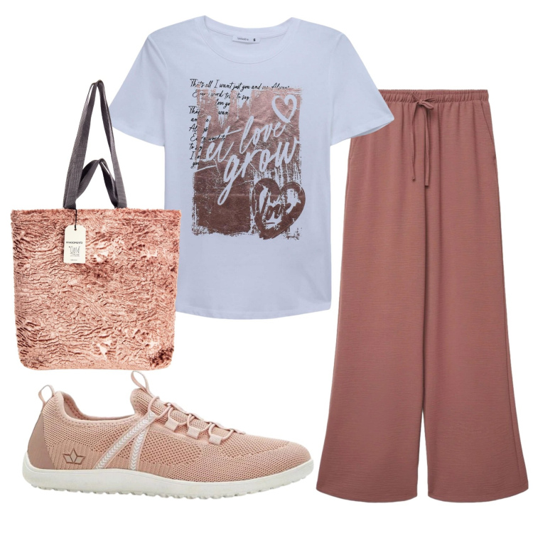 Outfit donna - Total look #2391140. Stile Basic per Tutti i giorni. Abbinamento con sneakers, t-shirt, pantaloni, borse tote.