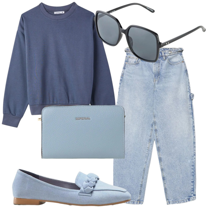 Outfit donna - Total look #2391143. Stile Casual per Tutti i giorni. Abbinamento con mocassini, occhiali da sole, felpe, jeans, borse a tracolla.
