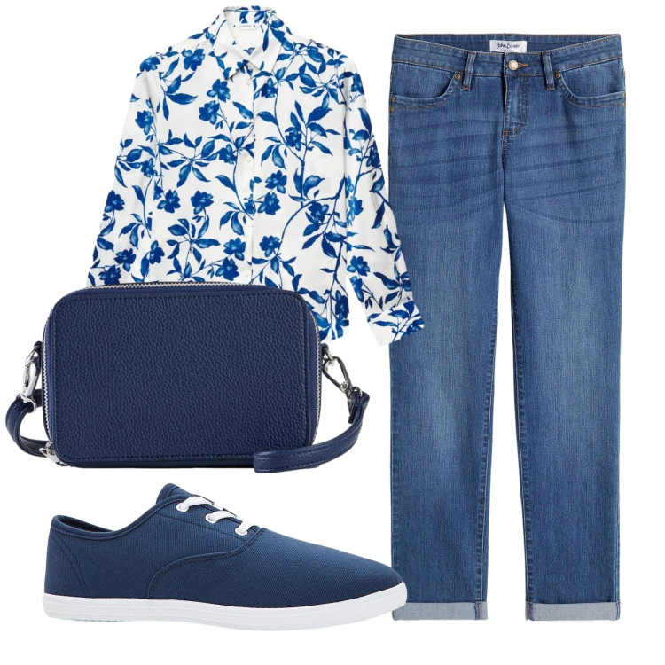 Outfit donna - Total look #2391150. Stile Casual chic per Tutti i giorni. Abbinamento con sneakers, jeans dritti, borse a tracolla, camicie.