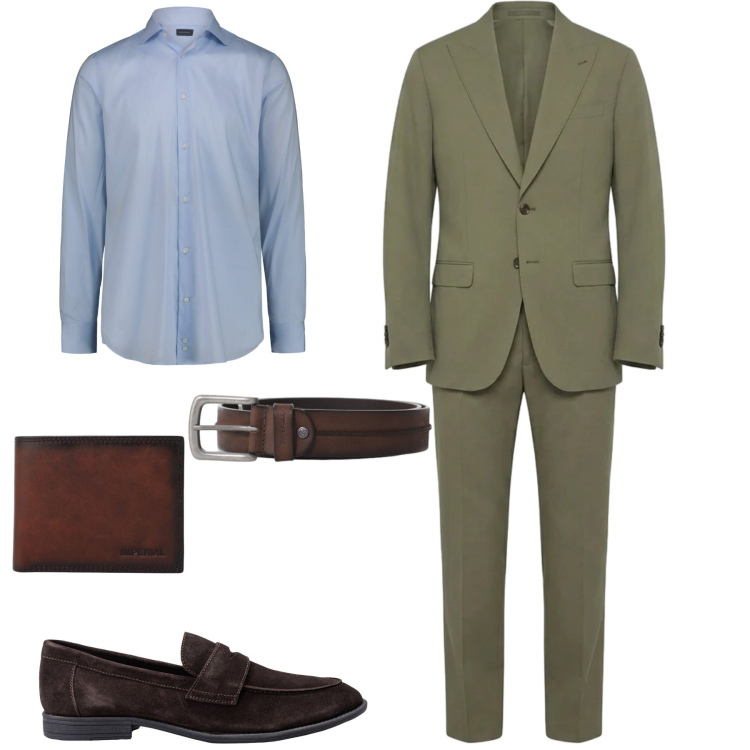 Outfit uomo - In ufficio. Stile Business/Elegante per Ufficio. Abbinamento con cinture, portafogli, camicie, scarpe stringate, abiti.