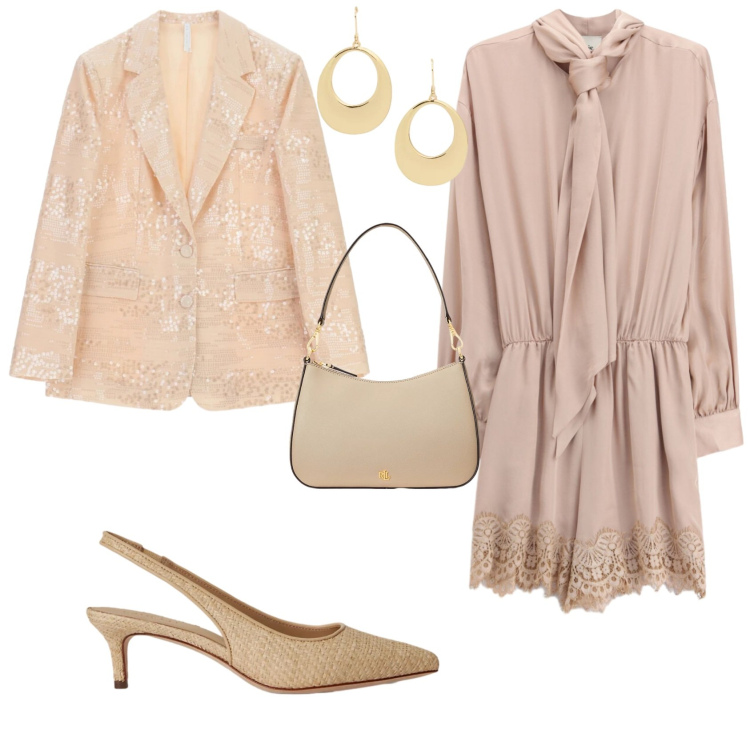 Outfit donna - Chic cerimonia evento serata. Stile Chic per Cerimonia. Abbinamento con blazer, tuta corta, borse a spalla, décolleté, orecchini.