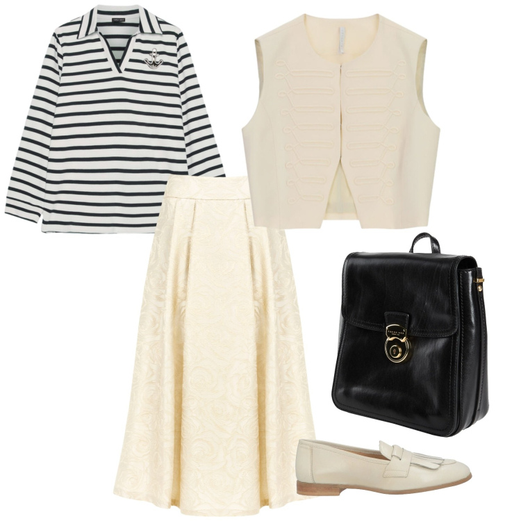 Outfit donna - Chanel. per Ufficio. Abbinamento con zaini, mocassini, polo, gilet, gonne longuette.