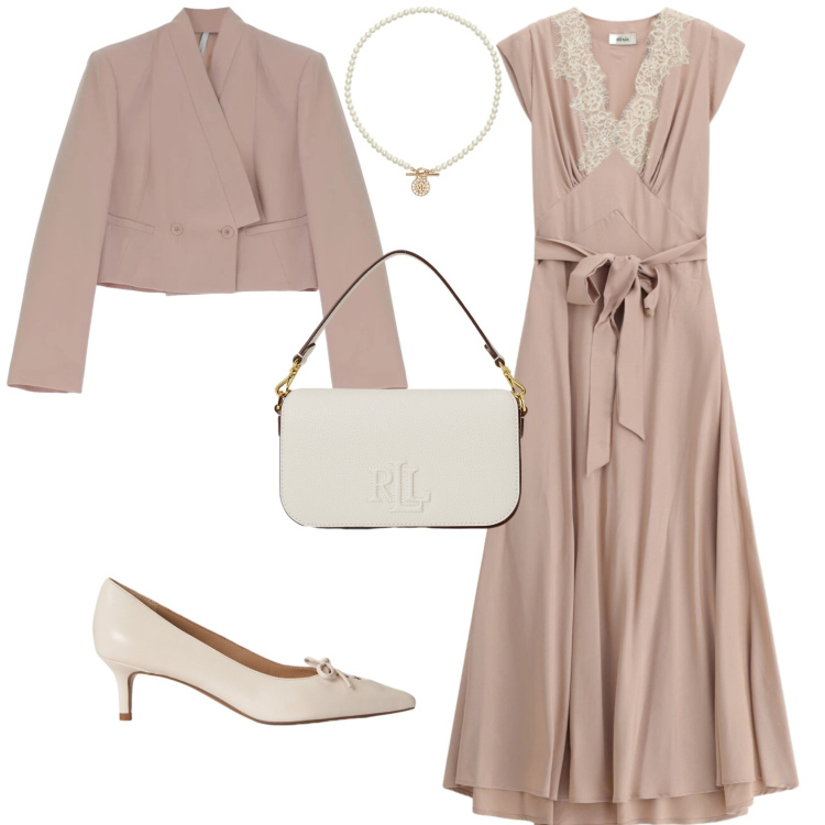 Outfit donna - Bon ton cerimonia evento serata. Stile Bon Ton per Cerimonia. Abbinamento con blazer, vestiti lunghi, ciondoli, borse a spalla, décolleté.