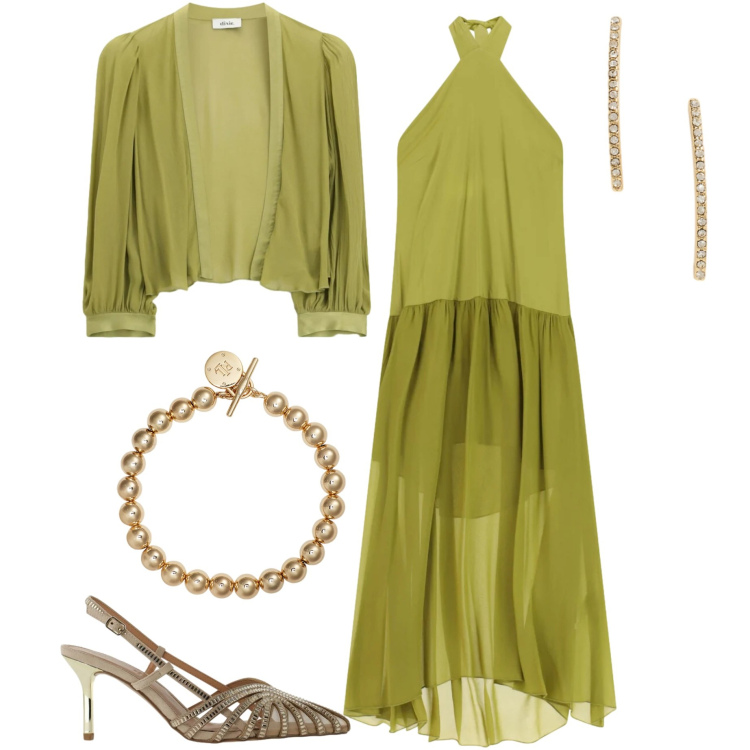 Outfit donna - Occasion Ready. Stile Chic per Cerimonia. Abbinamento con décolleté, blazer, vestiti lunghi, braccialetti, orecchini.