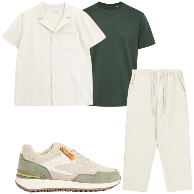 Outfit uomo - Stile slow. Stile Trendy per Tutti i giorni. Abbinamento con sneakers, pantaloni, camicie a manica corta, t-shirt.