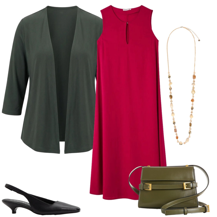 Outfit donna - Total look #2391264. Stile Casual chic per Ufficio. Abbinamento con borse a tracolla, décolleté, vestiti lunghi, collane, blazer.