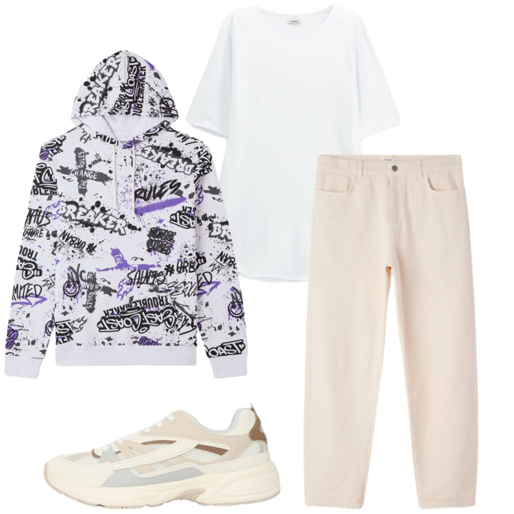 Outfit uomo - Total look #2391294. Stile Urban per Sport. Abbinamento con sneakers, felpe con cappuccio, pantaloni, t-shirt.