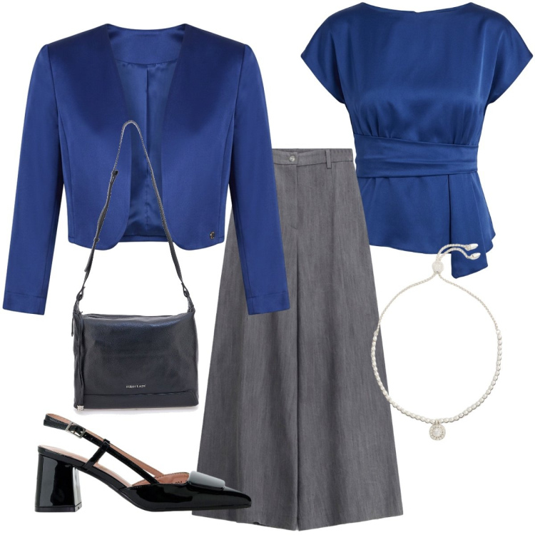 Outfit donna - Total look #2391296. Stile Chic per Cerimonia. Abbinamento con pantaloni a palazzo, décolleté, bluse, bolero, braccialetti, borse a tracolla.