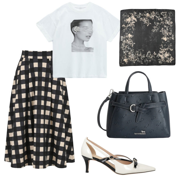 Outfit donna - I quadretti per tutti i giorni. Stile Bon Ton per Ufficio. Abbinamento con décolleté, sciarpe, t-shirt, gonne longuette, borse a mano.