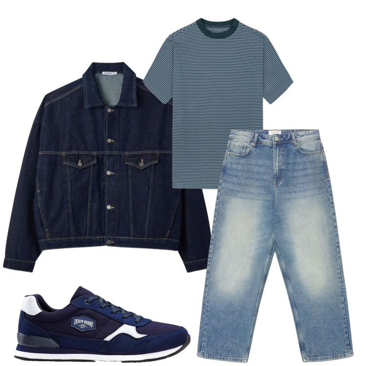 Outfit uomo - Total look #2391303. Stile Casual per Tutti i giorni. Abbinamento con sneakers, cappotti, jeans dritti, t-shirt.