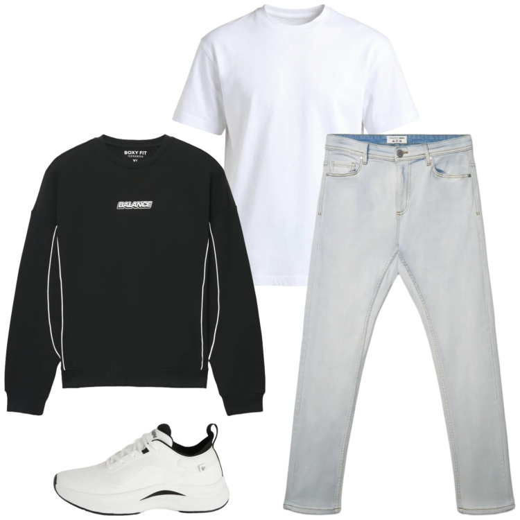 Outfit uomo - Total look #2391305. Stile Urban per Tutti i giorni. Abbinamento con jeans skinny, felpe, t-shirt, sneakers.