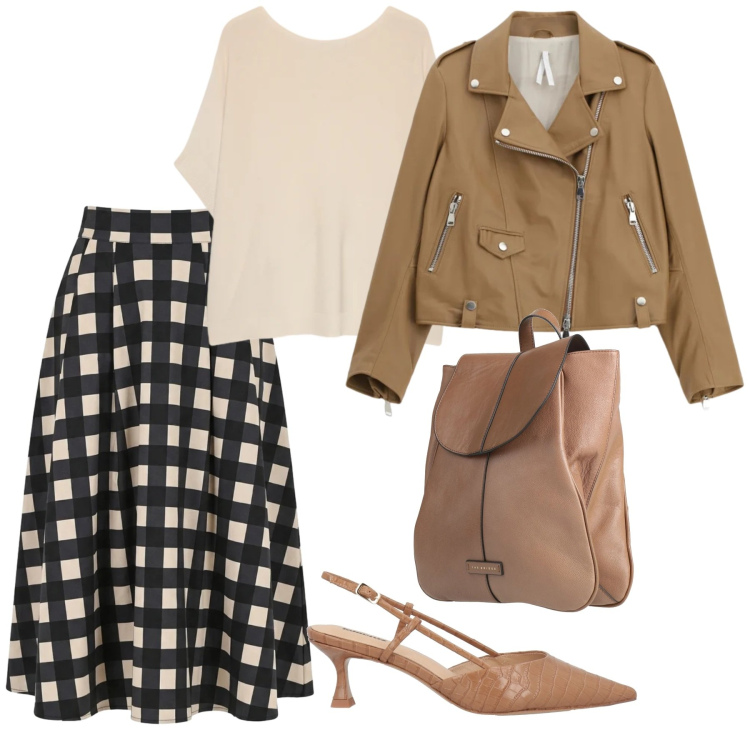 Outfit donna - La gonna a quadretti. Stile Glamour per Scuola/Università. Abbinamento con zaini, décolleté, giacche, t-shirt, gonne longuette.