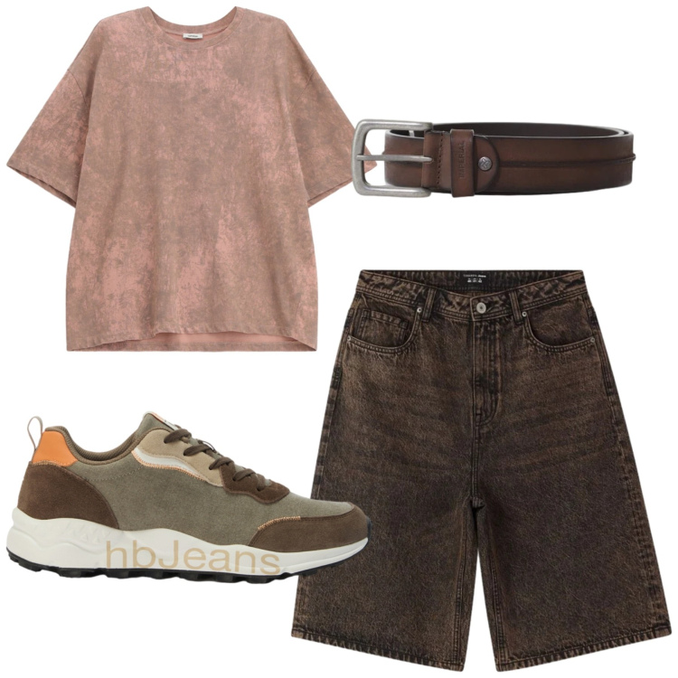 Outfit uomo - Spring. Stile Casual per Tutti i giorni. Abbinamento con bermuda, sneakers, t-shirt, cinture.