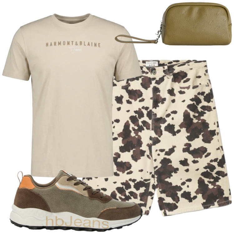 Outfit uomo - Aprile. Stile Casual per Tutti i giorni. Abbinamento con bermuda, borse sportive, sneakers, t-shirt.
