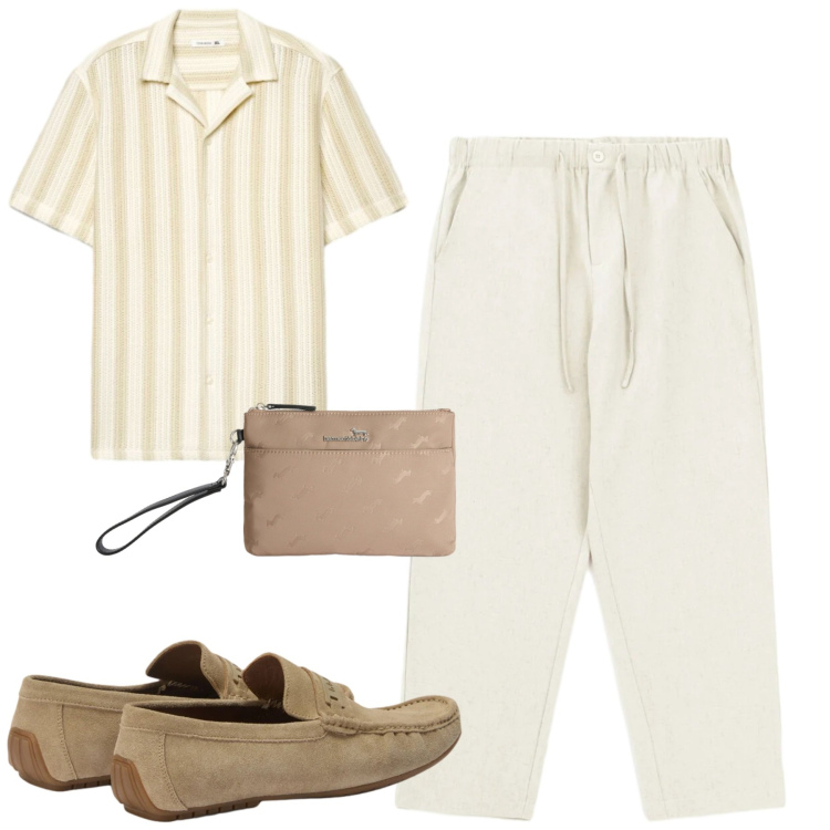 Outfit uomo - City. Stile Trendy per Tutti i giorni. Abbinamento con camicie a manica corta, pantaloni, borse sportive, scarpe stringate.