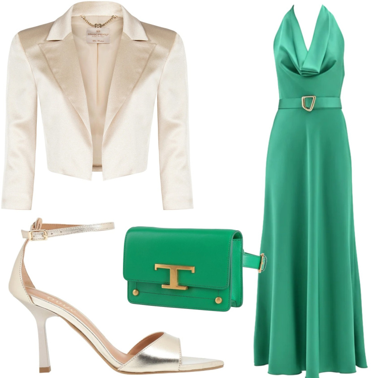 Outfit donna - Invito ad un matrimonio GLAMOUR. Stile Chic per Cerimonia. Abbinamento con sandali in pelle, marsupi, vestiti lunghi, bolero.