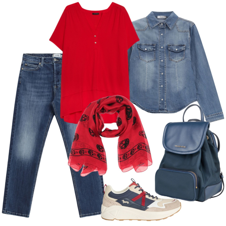 Outfit donna - La camicia al posto della giacca. Stile Casual per Tutti i giorni. Abbinamento con sciarpe, zaini, t-shirt, jeans, camicie, sneakers.