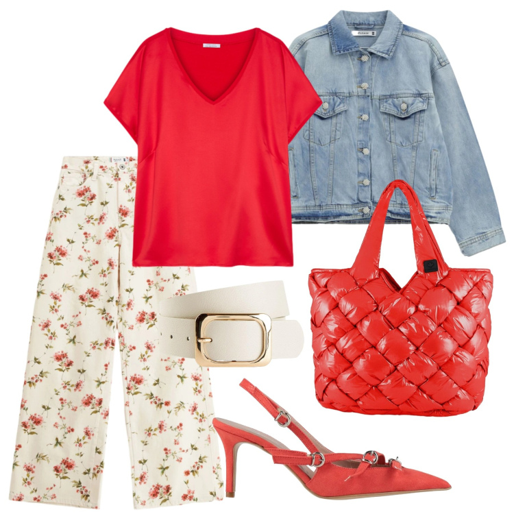 Outfit donna - Total look #2391377. Stile Glamour per Scuola/Università. Abbinamento con décolleté, cinture, t-shirt, pantaloni a palazzo, blazer, borse tote.