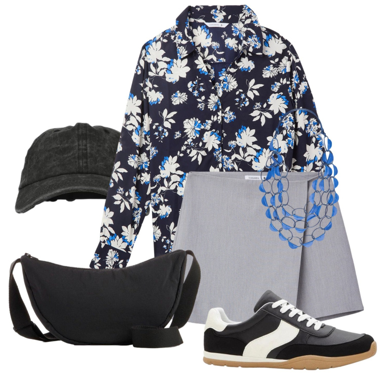 Outfit donna - Total look #2391435. Stile Casual chic per Tutti i giorni. Abbinamento con borse a tracolla, sneakers, gonne, camicie, cappelli con visiera, collane.