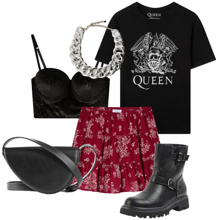 Outfit donna - Total look #2391449. Stile Sporty chic per Tutti i giorni. Abbinamento con borse a tracolla, stivaletti, minigonne, bralette, t-shirt, collane.