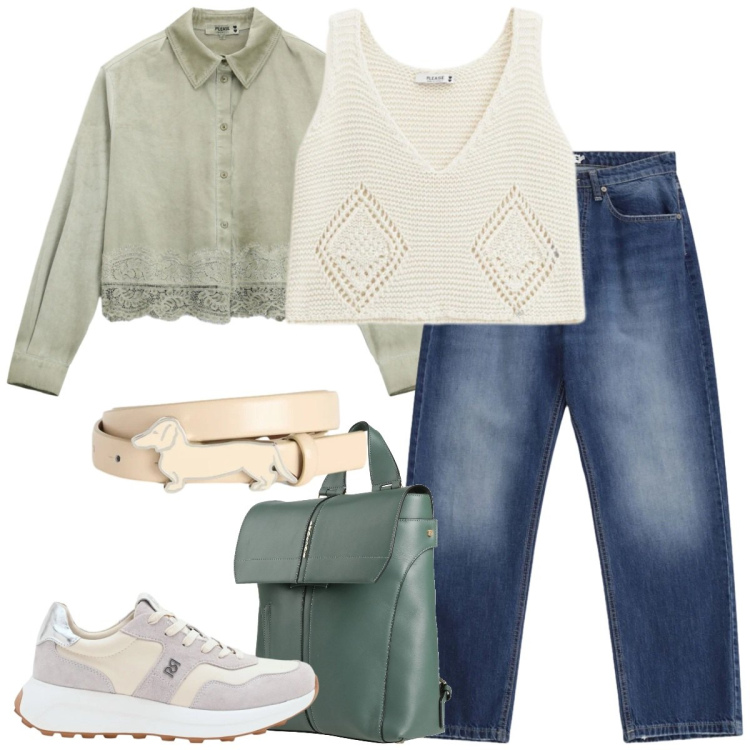 Outfit donna - Total look #2391457. Stile Casual chic per Tutti i giorni. Abbinamento con zaini, sneakers, jeans dritti, top, camicie, cinture.