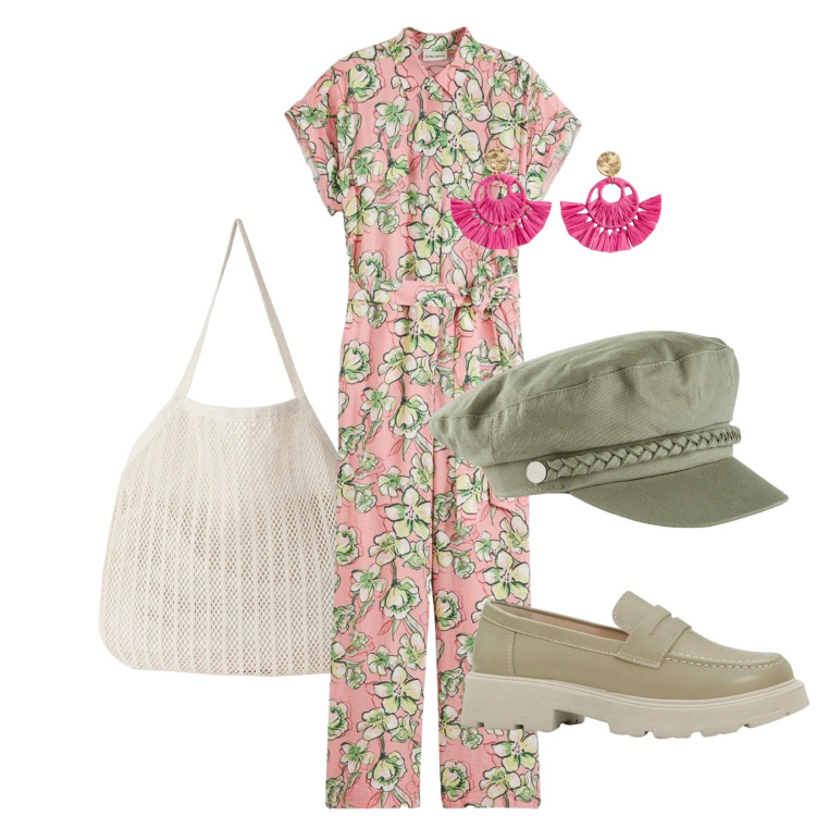 Outfit donna - Total look #2391460. Stile Casual per Tutti i giorni. Abbinamento con mocassini, tute, cappelli, orecchini, shopping bag.