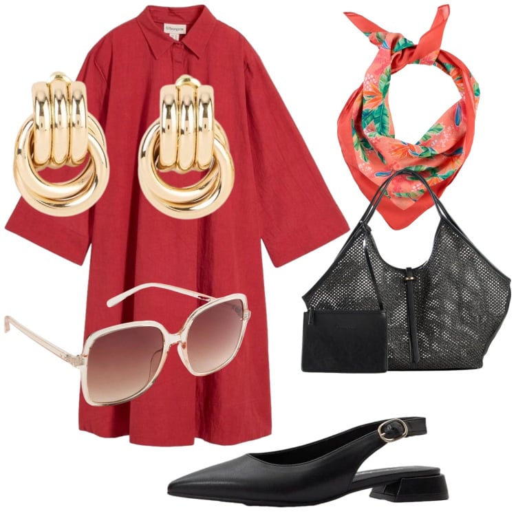 Outfit donna - BohO. Stile Boho per Tutti i giorni. Abbinamento con occhiali da sole, vestiti, shopping bag, ballerine, orecchini, foulard.