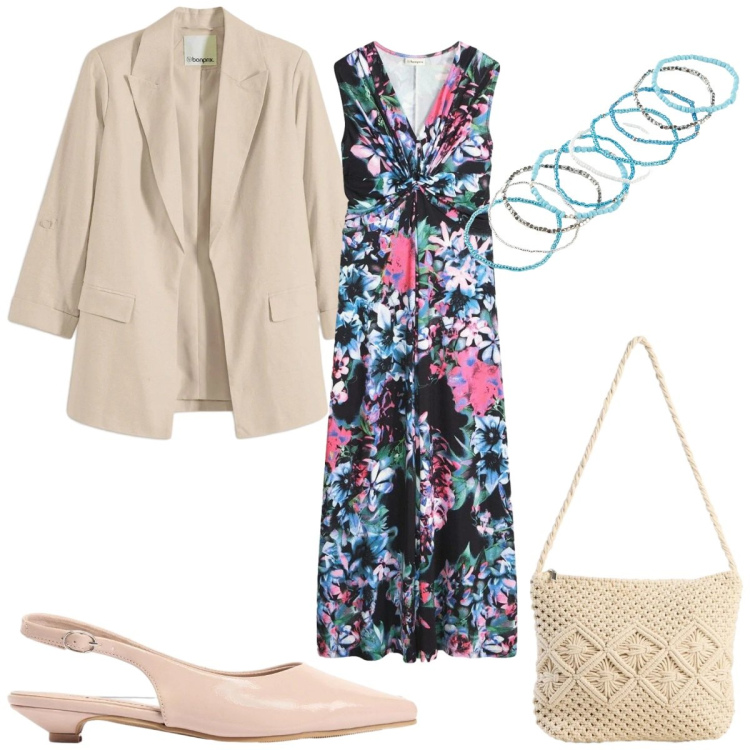 Outfit donna - bonprix - Boho Spring Vibes. Stile Boho per Tutti i giorni. Abbinamento con vestiti lunghi, braccialetti, borse a tracolla, blazer, sandali.