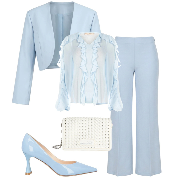 Outfit donna - Total look #2391519. Stile Bon Ton per Cerimonia. Abbinamento con décolleté, bluse, bolero, pantaloni a palazzo, borse a tracolla.