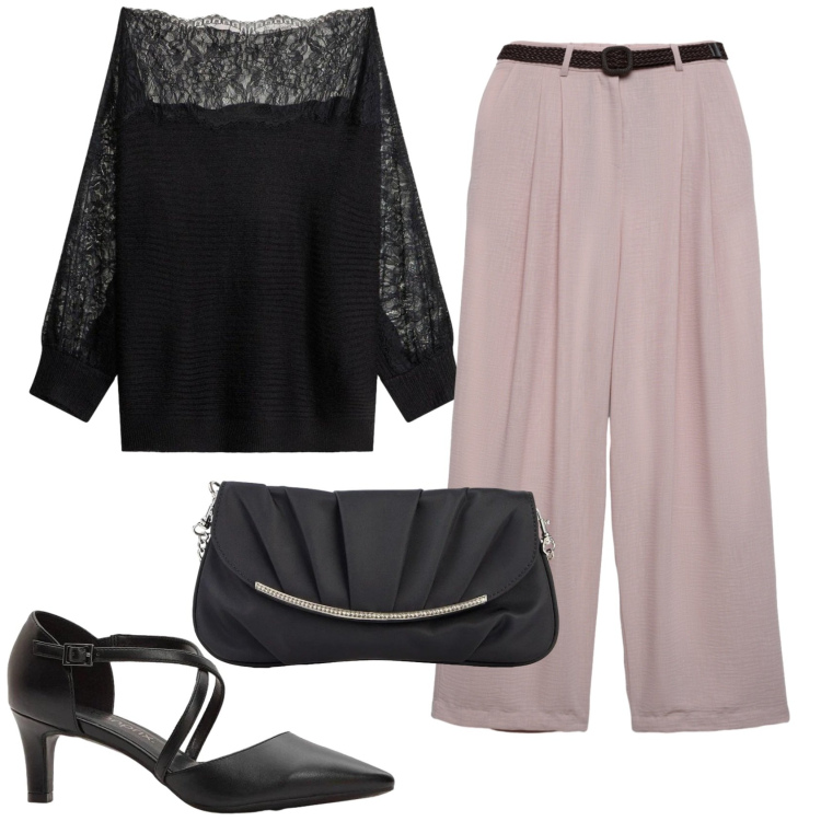 Outfit donna - Total look #2391530. Stile Chic per Serata fuori. Abbinamento con décolleté, maglieria, clutch, pantaloni.