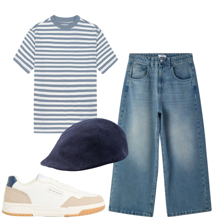 Outfit uomo - Marinara. Stile Casual per Tutti i giorni. Abbinamento con sneakers, jeans, cappelli con visiera, t-shirt.