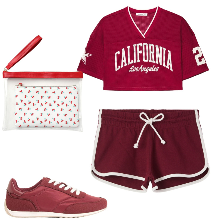 Outfit donna - Total look #2391563. Stile Casual per Sport. Abbinamento con sneakers, shorts, pochette, t-shirt.