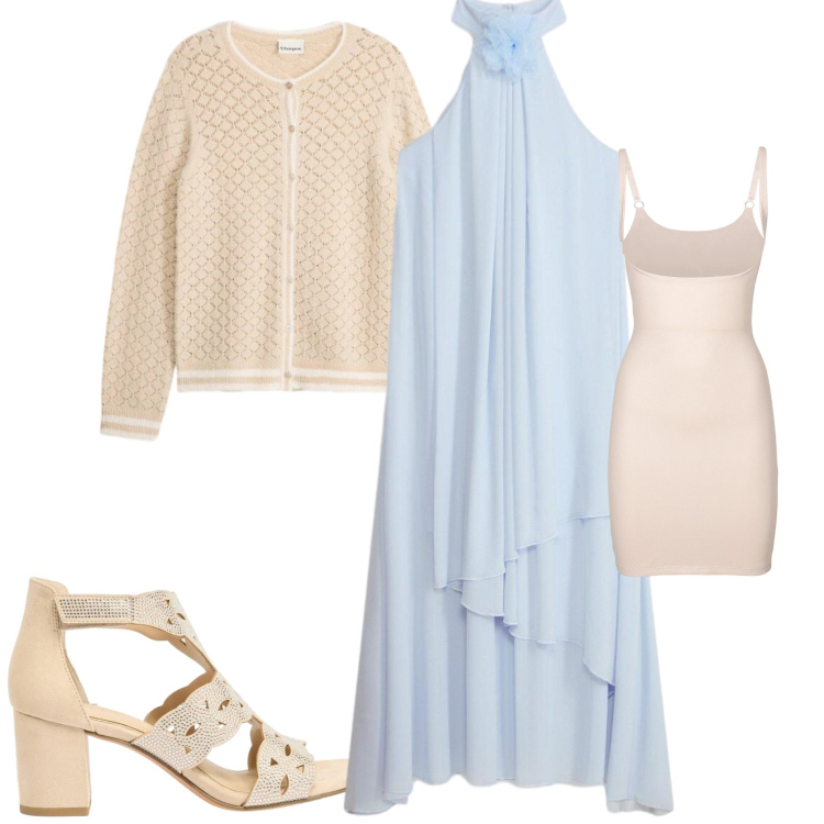 Outfit donna - Boho spring. Stile Boho per Serata fuori. Abbinamento con sottovesti, cardigans, sandali col tacco, vestiti lunghi.