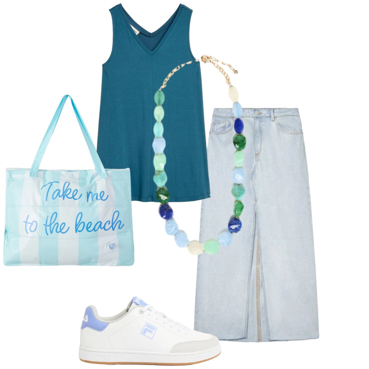 Outfit donna - Total look #2391591. Stile Basic per Tutti i giorni. Abbinamento con sneakers, canottiere, borse tote, gonne lunghe, collane.