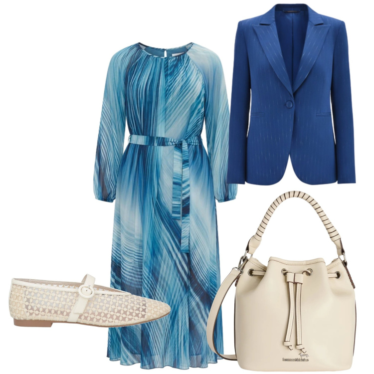 Outfit donna - Total look #2391593. Stile Bon Ton per Cerimonia. Abbinamento con ballerine, borse a secchiello, blazer, vestiti lunghi.