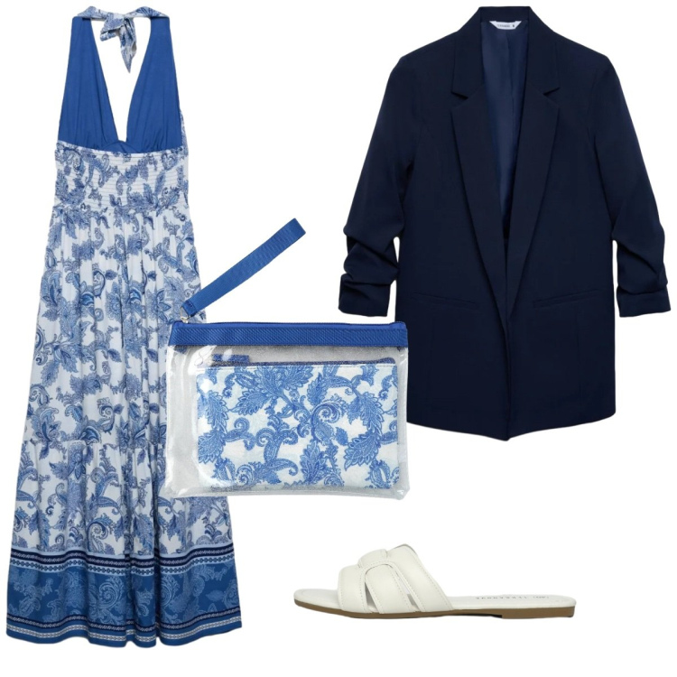 Outfit donna - Cerimonia di giorno Terranova. Stile Casual chic per Cerimonia. Abbinamento con vestiti lunghi, blazer, pochette, ciabatte.