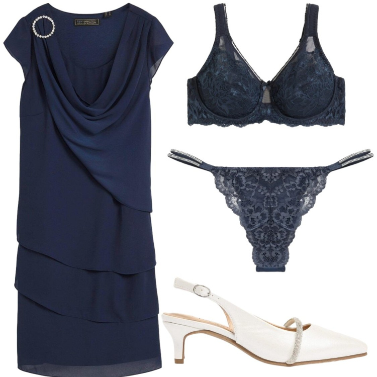 Outfit donna - Cerimonia Blue Velvet Night. Stile Bon Ton per Cerimonia. Abbinamento con reggiseni, décolleté, vestiti corti, perizomi.
