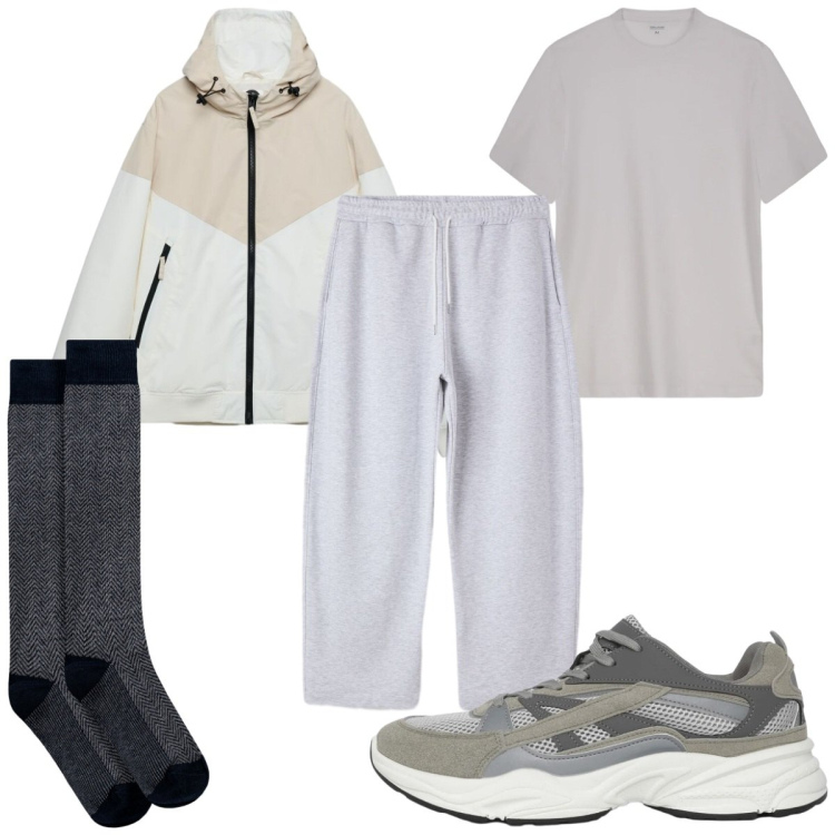 Outfit uomo - Sneakers di primavera: in palestra. Stile Trendy per Sport. Abbinamento con sneakers, giacche sportive, pantaloni, calzini, t-shirt.