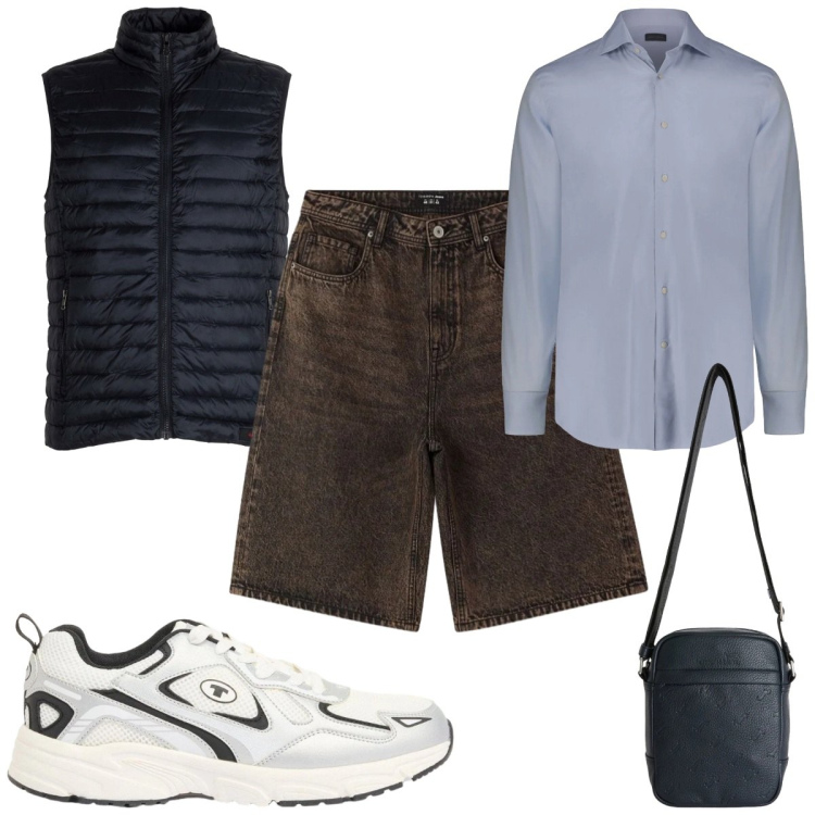 Outfit uomo - Sneakers di primavera tutti i giorni. Stile Casual per Tutti i giorni. Abbinamento con sneakers, bermuda, borse sportive, piumini, camicie.