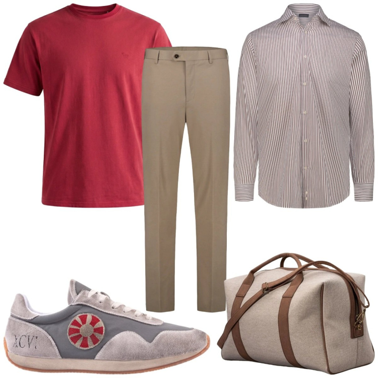 Outfit uomo - Verso l’estate camicia e t shirt. Stile Trendy per Tutti i giorni. Abbinamento con t-shirt, sneakers, pantaloni, borse sportive, camicie.