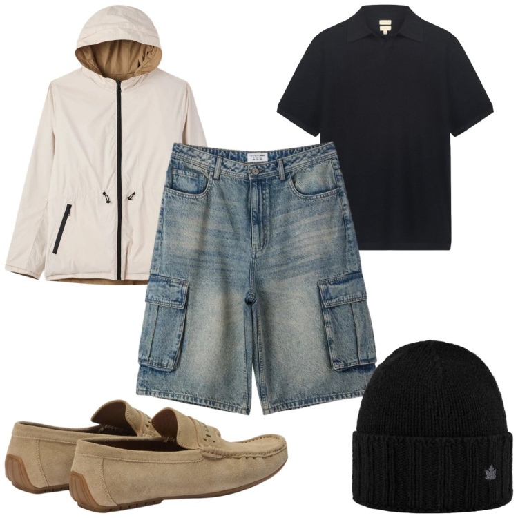 Outfit uomo - Total look #2391648. Stile Casual per Tutti i giorni. Abbinamento con pantaloni corti, giacche, scarpe stringate, cappelli, polo.