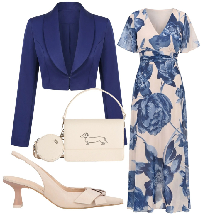 Outfit donna - Total look #2391655. Stile Chic per Cerimonia. Abbinamento con décolleté, vestiti lunghi, bolero, borse a tracolla.